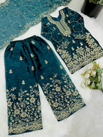 Thumbnail for Evanik Blue Designer Wedding Embroidered Work Kids Palazzo Set - Dista