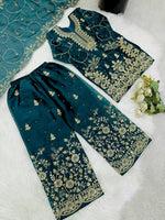Thumbnail for Evanik Blue Designer Wedding Embroidered Work Kids Palazzo Set - Dista