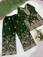 Thumbnail for Evanik Green Designer Wedding Embroidered Work Kids Palazzo Set - Dista