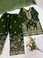 Thumbnail for Evanik Green Designer Wedding Embroidered Work Kids Palazzo Set - Dista