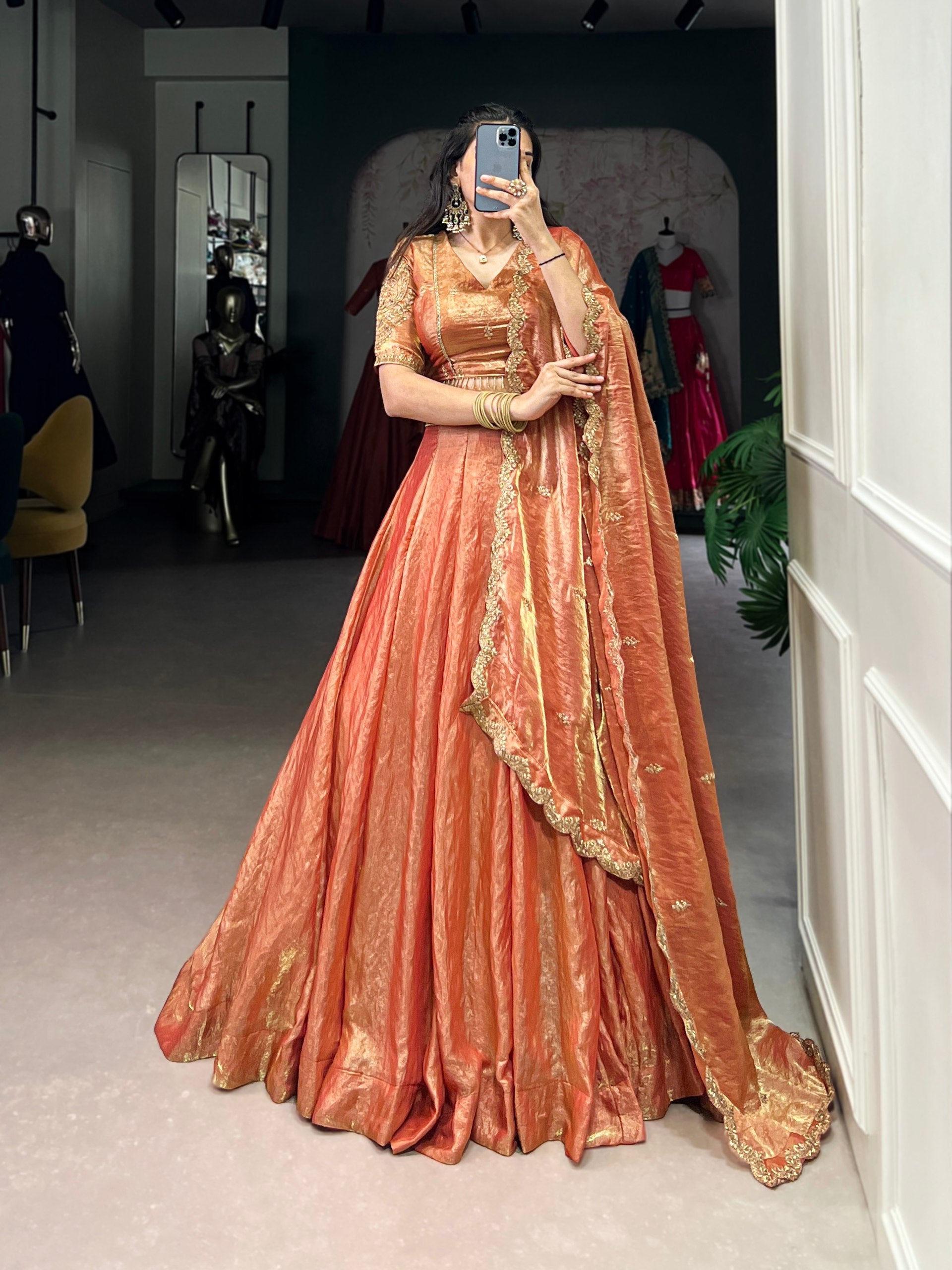 Pramukh Fab Orange Color Fendi Lehenga Choli