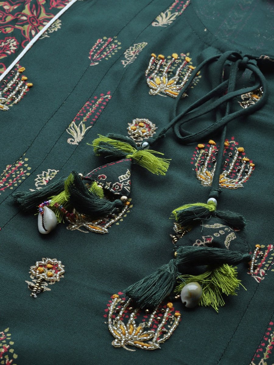 Anubhutee Women Green & Yellow Ethnic Motifs Printed Kurta with Palazzos & With Dupatta - Distacart