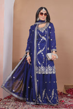 Thumbnail for Yash Enterprise Navy Blue Vichitra Silk Embroidery Party Wear Suit Set - Distacart