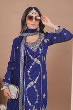 Thumbnail for Yash Enterprise Navy Blue Vichitra Silk Embroidery Party Wear Suit Set - Distacart