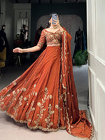 Thumbnail for Pramukh Fab Dusty Orange Color Rangoli Silk Lehenga Choli