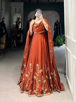 Thumbnail for Pramukh Fab Dusty Orange Color Rangoli Silk Lehenga Choli