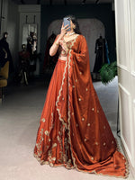 Thumbnail for Pramukh Fab Dusty Orange Color Rangoli Silk Lehenga Choli