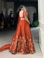 Thumbnail for Pramukh Fab Dusty Orange Color Rangoli Silk Lehenga Choli