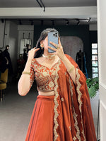 Thumbnail for Pramukh Fab Dusty Orange Color Rangoli Silk Lehenga Choli