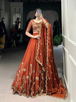 Thumbnail for Pramukh Fab Dusty Orange Color Rangoli Silk Lehenga Choli