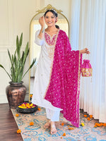 Thumbnail for The52 Women's Embroidered Viscose Fabric Straight Kurta, Pant and Dupatta Set