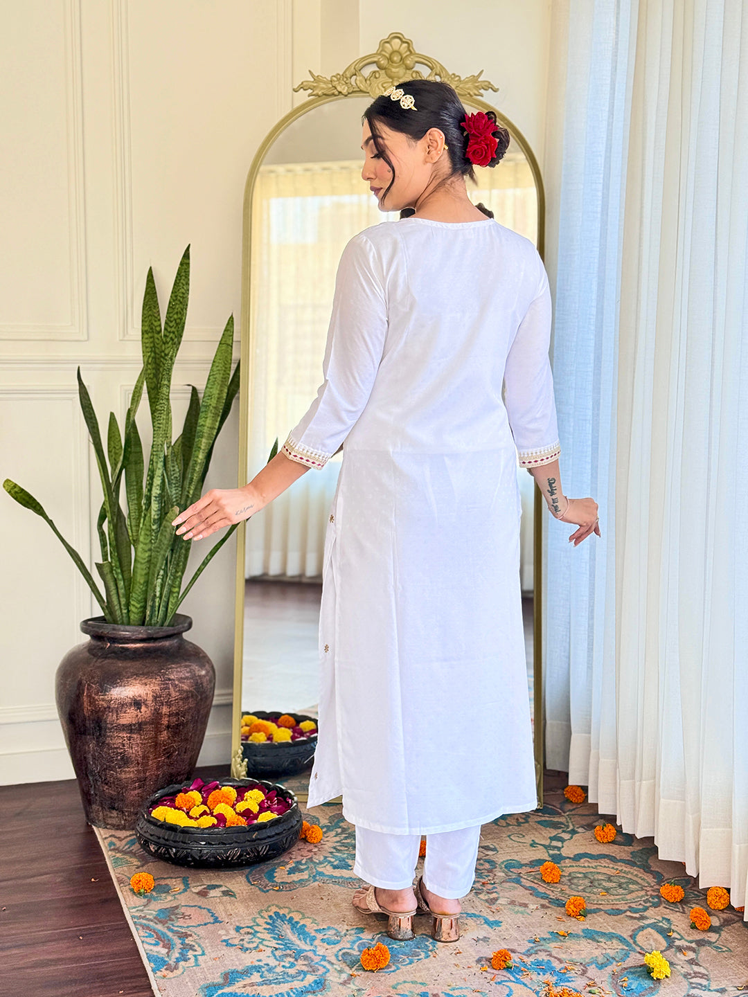 The52 Women's Embroidered Viscose Fabric Straight Kurta, Pant and Dupatta Set