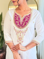 Thumbnail for The52 Women's Embroidered Viscose Fabric Straight Kurta, Pant and Dupatta Set