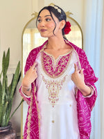 Thumbnail for The52 Women's Embroidered Viscose Fabric Straight Kurta, Pant and Dupatta Set