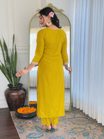 Thumbnail for The52 Women's Embroidered Viscose Fabric Straight Kurta, Pant and Dupatta Set