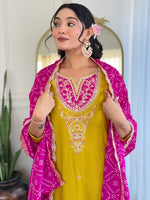 Thumbnail for The52 Women's Embroidered Viscose Fabric Straight Kurta, Pant and Dupatta Set