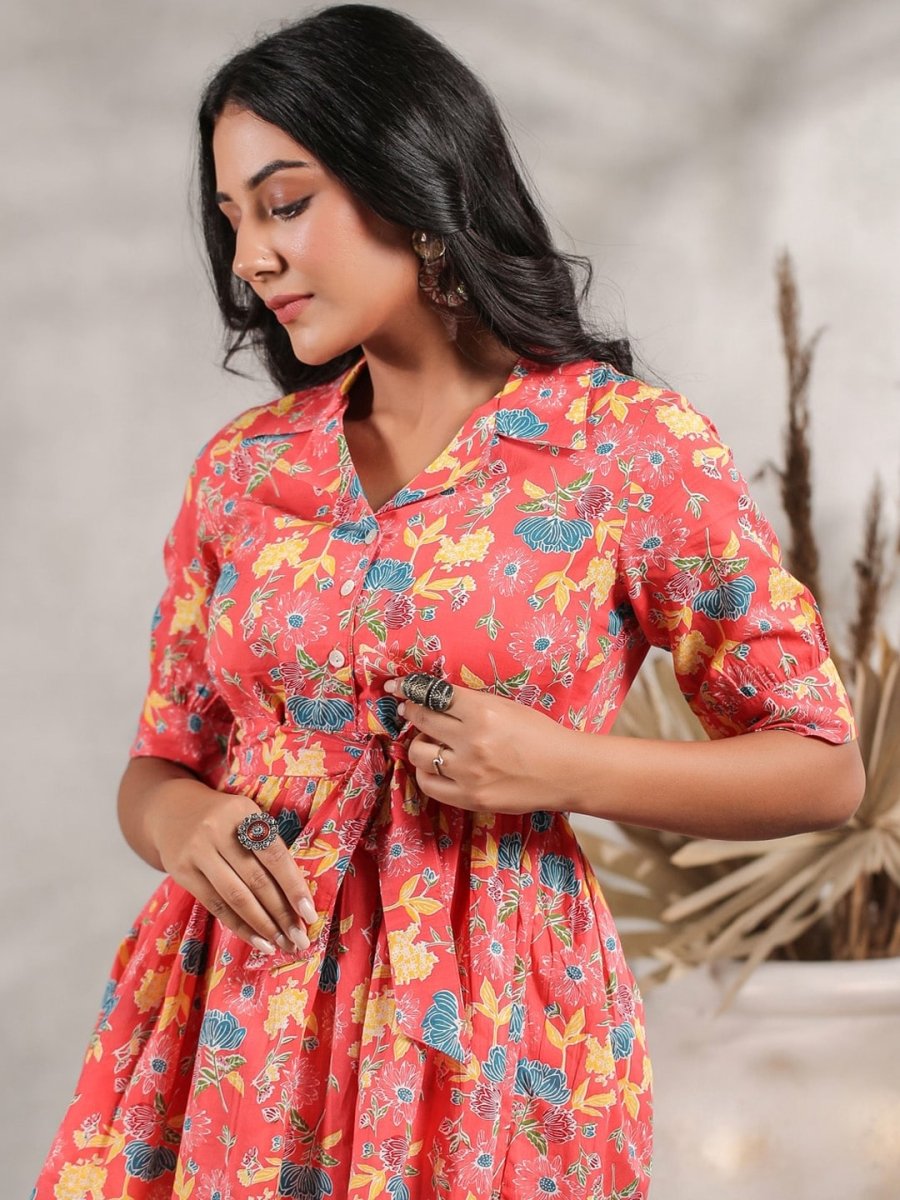 Anubhutee Floral Printed Pleated A-Line Pure Cotton Kurti With Trousers - Distacart