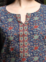 Thumbnail for Yufta Blue Cotton Ethnic Motifs Regular Top
