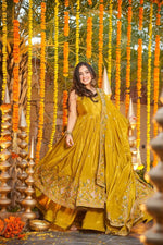 Thumbnail for Yash Enterprise Yellow Silk Party Wear Embroidery Anarkali Suit Set - Distacart