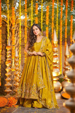 Thumbnail for Yash Enterprise Yellow Silk Party Wear Embroidery Anarkali Suit Set - Distacart