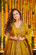Thumbnail for Yash Enterprise Yellow Silk Party Wear Embroidery Anarkali Suit Set - Distacart