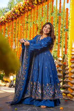 Thumbnail for Yash Enterprise Blue Silk Party Wear Embroidery Anarkali Suit Set - Distacart