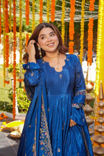 Thumbnail for Yash Enterprise Blue Silk Party Wear Embroidery Anarkali Suit Set - Distacart