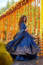 Thumbnail for Yash Enterprise Blue Silk Party Wear Embroidery Anarkali Suit Set - Distacart