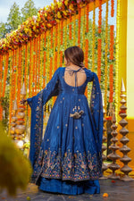 Thumbnail for Yash Enterprise Blue Silk Party Wear Embroidery Anarkali Suit Set - Distacart