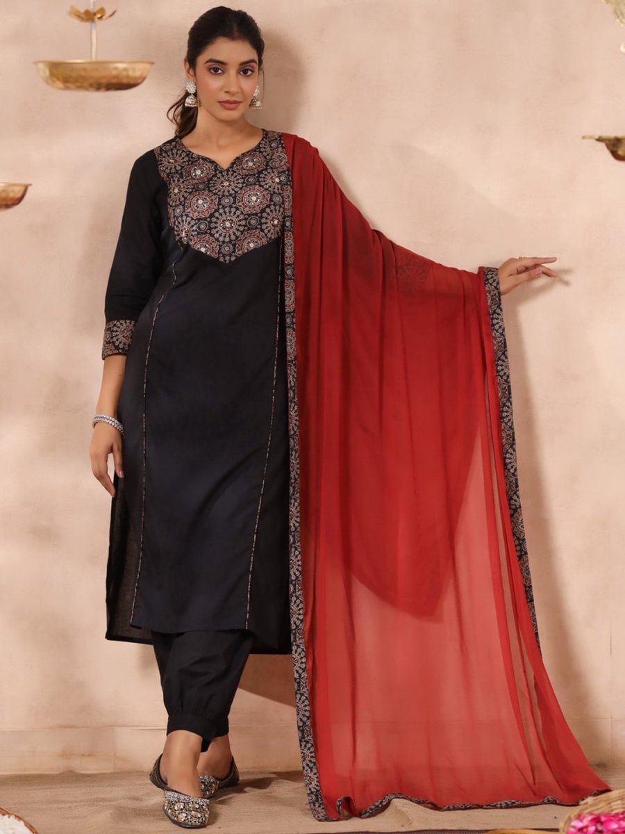 Anubhutee Yoke Design Ethnic Motifs Mirror Work Pure Cotton Kurta With Salwar & Dupatta - Distacart