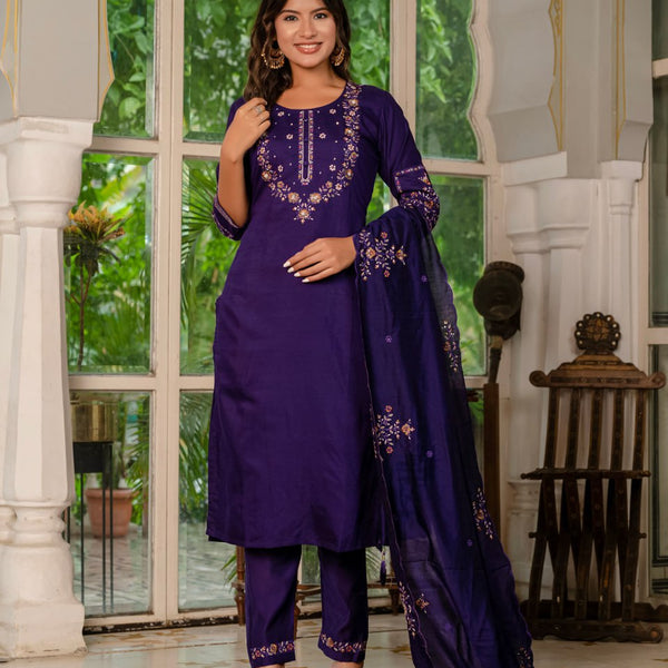Pramukh Fab Purple Color Marina Silk Kurta Set - Distacart