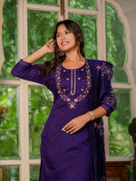 Thumbnail for Pramukh Fab Purple Color Marina Silk Kurta Set - Distacart