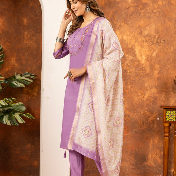Pramukh Fab Lavender Color Marina Silk Kurta Set - Distacart