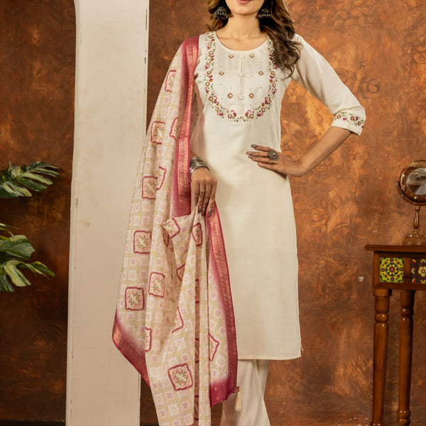 Pramukh Fab White Color Marina Silk Kurta Set - Distacart