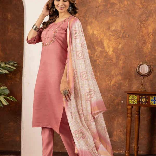 Pramukh Fab Peach Color Marina Silk Kurta Set - Distacart
