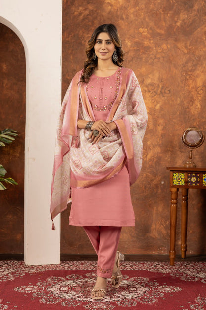 Pramukh Fab Peach Color Marina Silk Kurta Set - Distacart