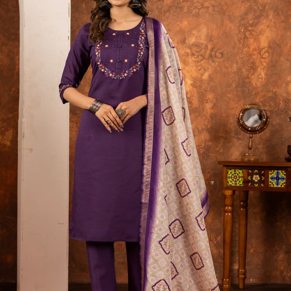 Pramukh Fab Plum Color Marina Silk Kurta Set - Distacart