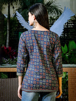 Thumbnail for Yufta Blue Cotton Geometric Print Regular Top