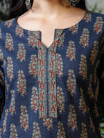 Thumbnail for Yufta Blue Cotton Floral Block Print Regular Top