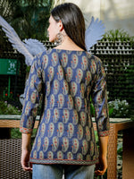 Thumbnail for Yufta Blue Cotton Paisley Print Regular Top