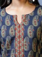 Thumbnail for Yufta Blue Cotton Paisley Print Regular Top