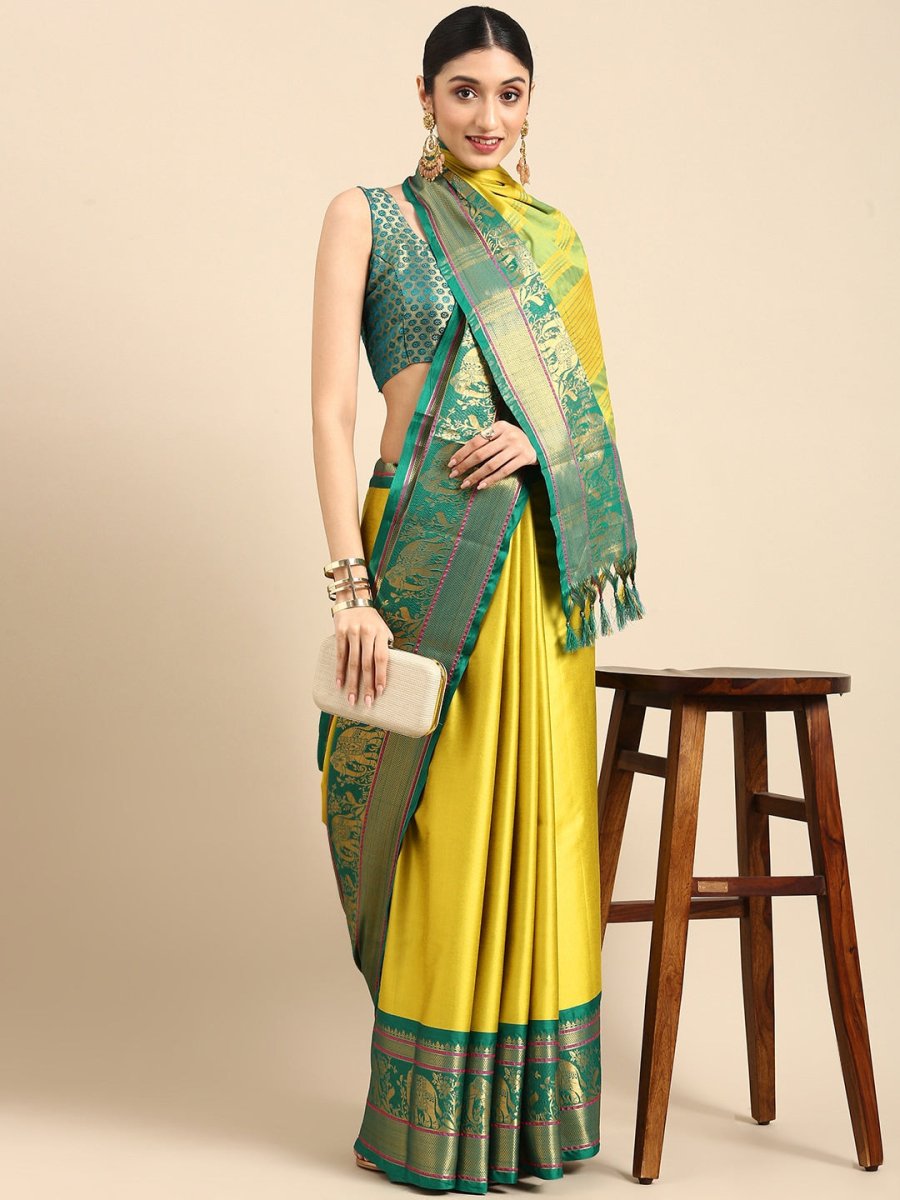 Anouk Yellow Zari Pure Silk Banarasi Saree - Distacart