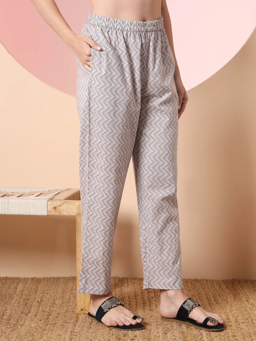 Yufta Grey Pure Cotton Angrakha Kurta Dupatta Pant Set