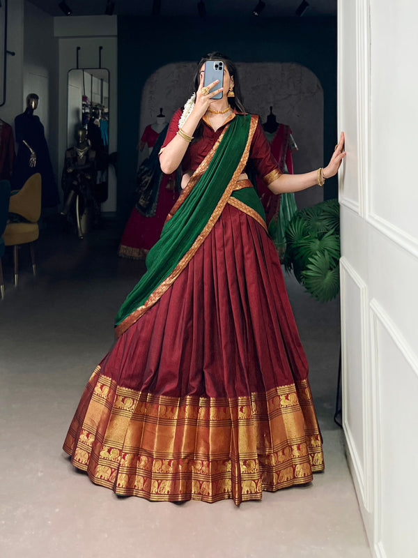 Pramukh Fab Maroon Color Narayan Pet Lehenga Choli