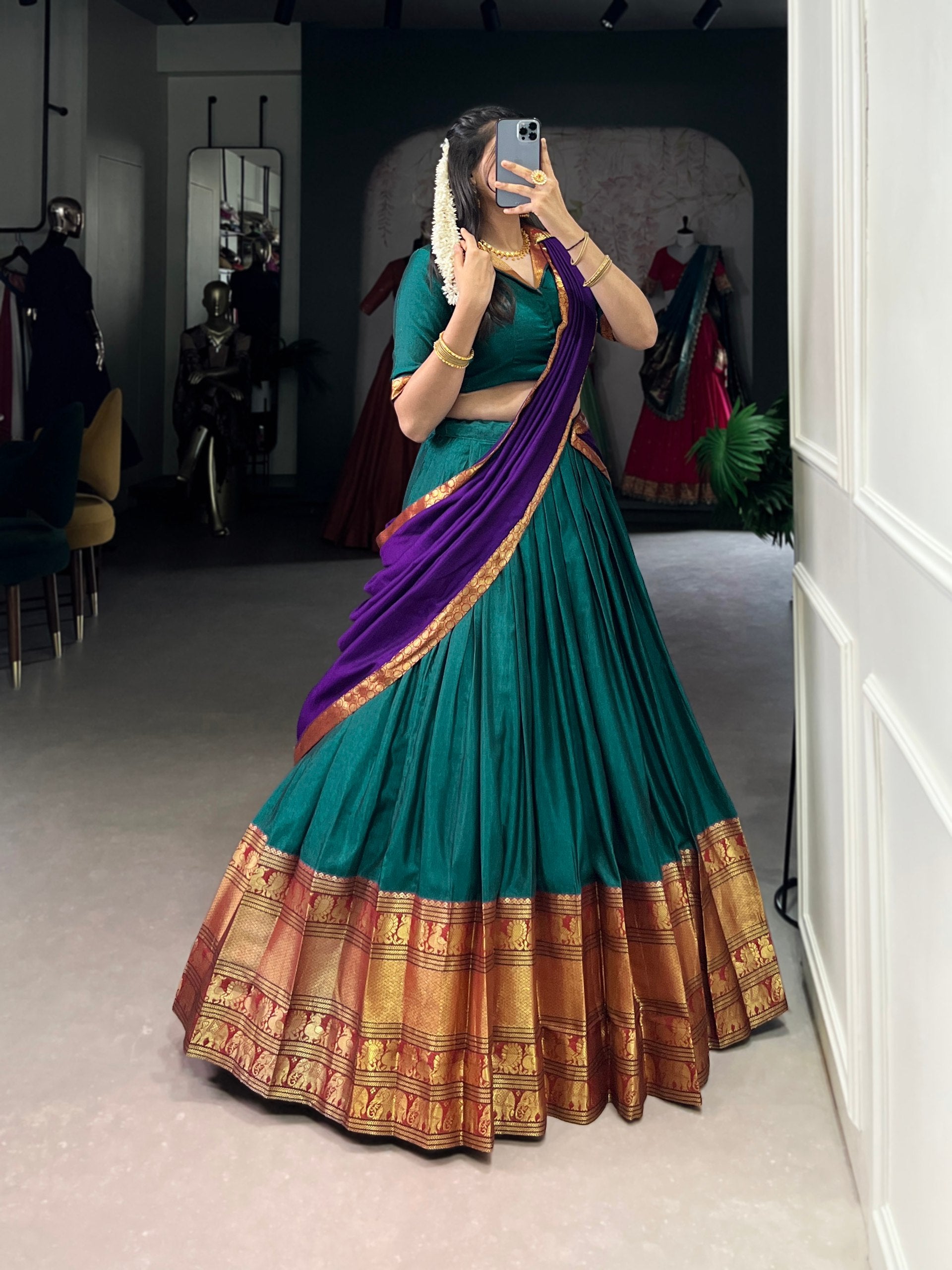 Pramukh Fab Teal Color Narayan Pet Lehenga Choli