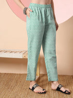 Thumbnail for Yufta Sea Green Pure Cotton Angrakha Kurta Dupatta Pant Set