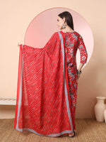 Thumbnail for Yufta Red Pure Cotton Thread_Work Straight Kurta Dupatta Pant Set