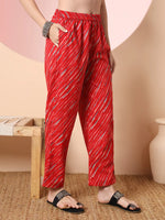 Thumbnail for Yufta Red Pure Cotton Thread_Work Straight Kurta Dupatta Pant Set