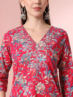Thumbnail for Yufta Pink Pure Cotton Thread_Work Straight Kurta Dupatta Pant Set