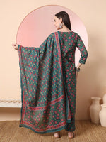 Thumbnail for Yufta Green Floral Embroidered Kurta with Trousers with dupatta Set